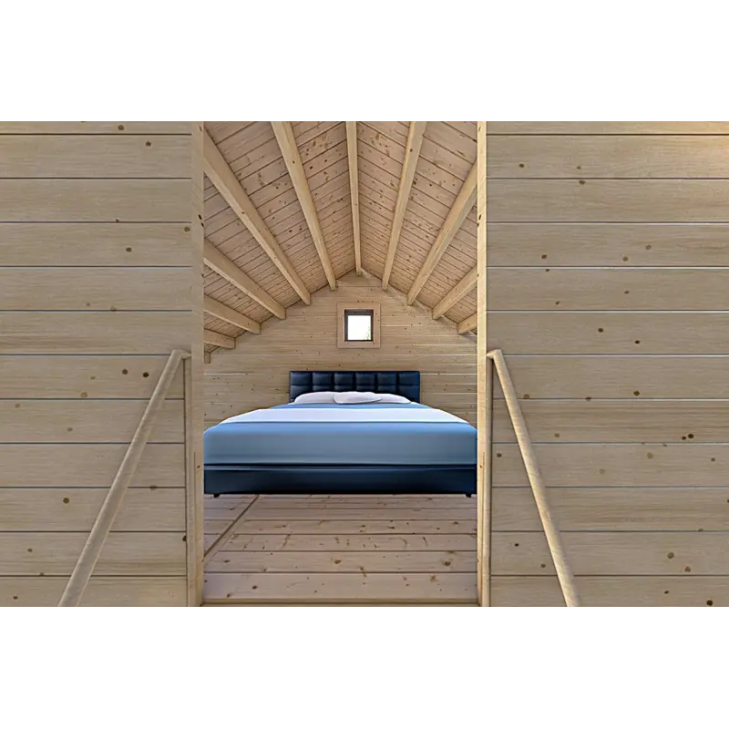 Maison en bois avec mezzanine MAGGIE 6x7 60/100/30/40 mm, intérieur chambre principale