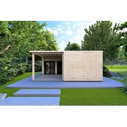Maison en bois LUCIA 60 m², 60/100/30/40 mm, vue frontale