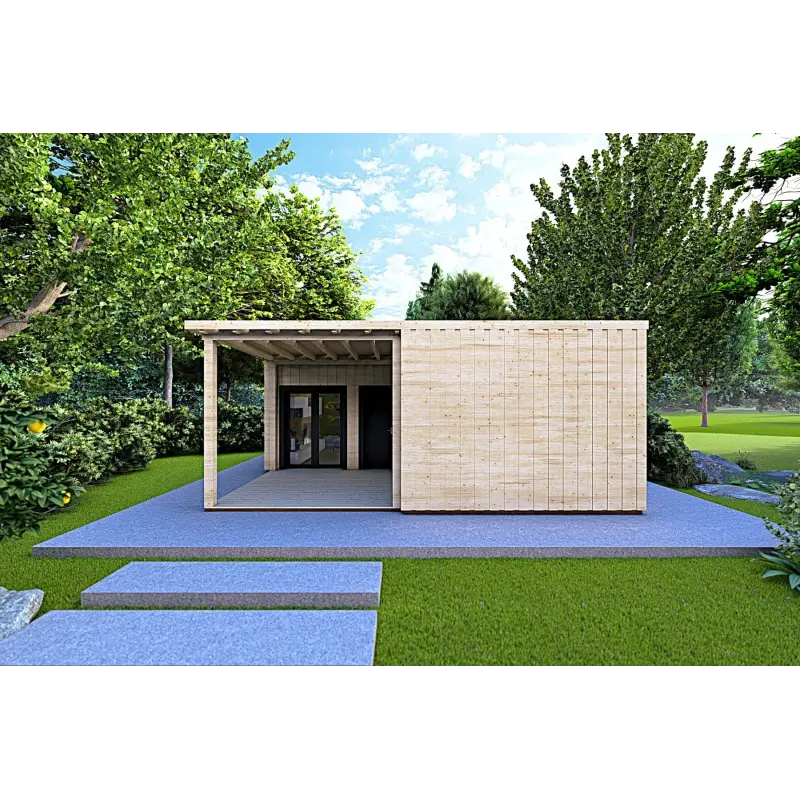 Maison en bois LUCIA 60 m², 60/100/30/40 mm, vue frontale