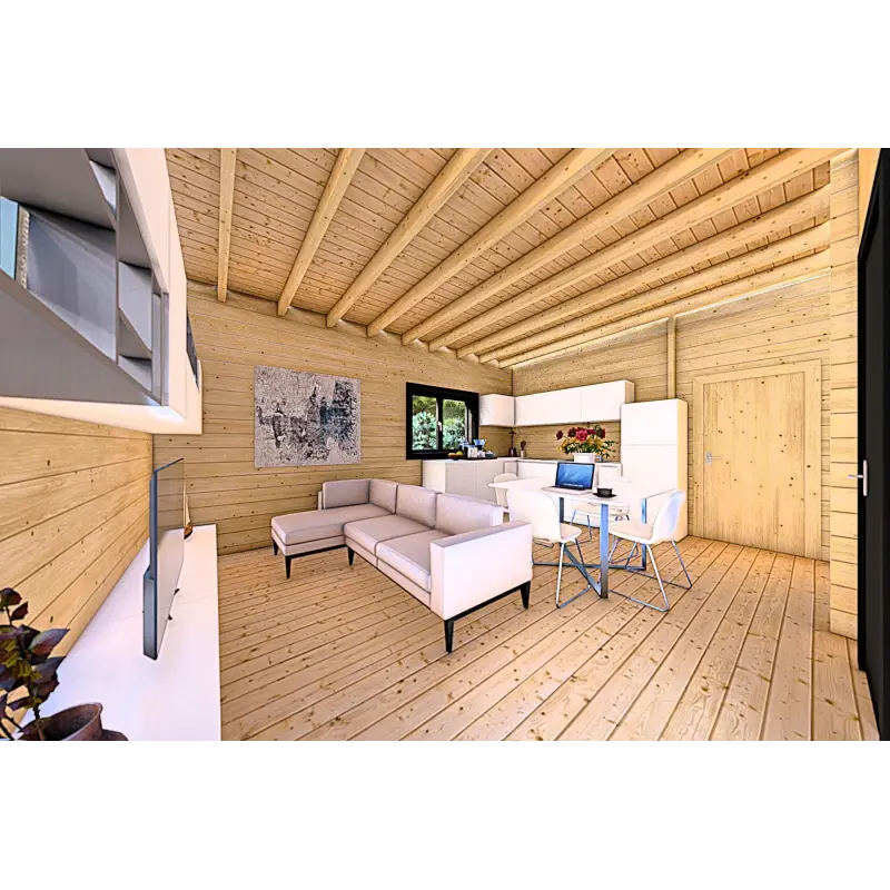 Maison en bois LUCIA 60 m², 60/100/30/40 mm, espace de vie ouvert