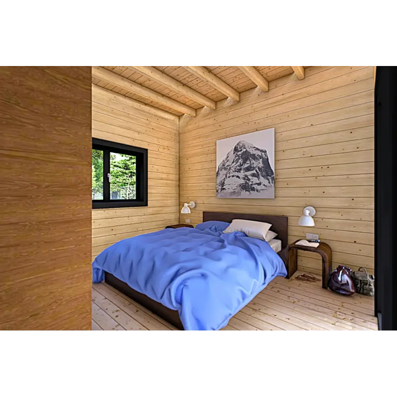 Maison en bois LUCIA 60 m², 60/100/30/40 mm, intérieur chambre principale