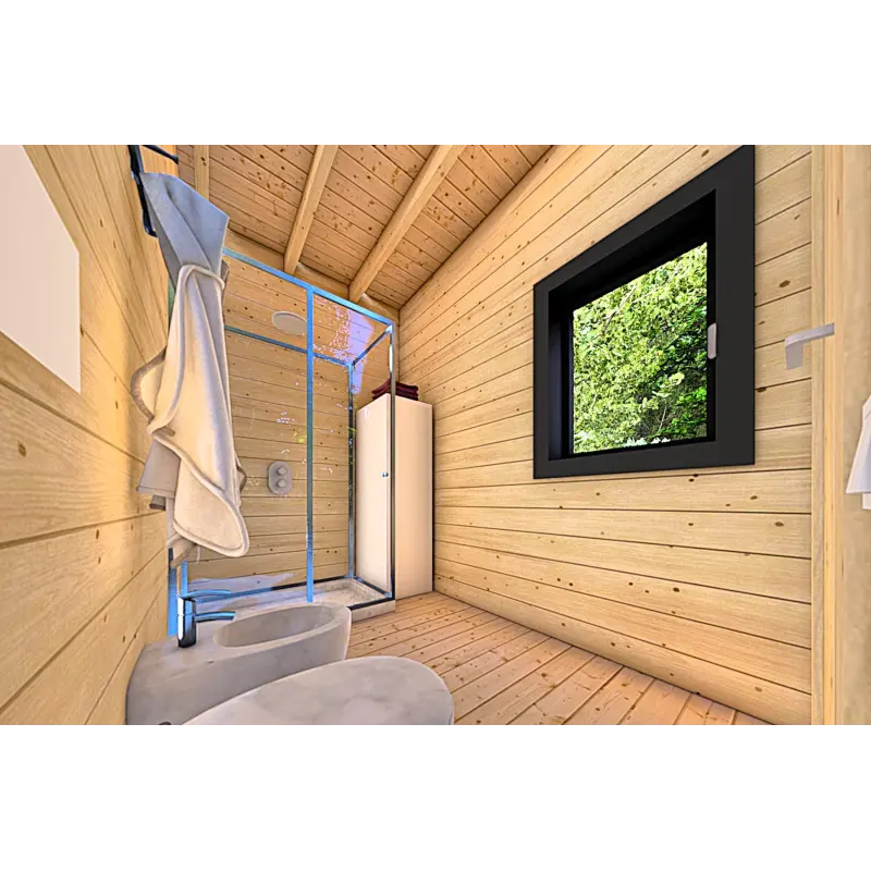 Maison en bois LUCIA 60 m², 60/100/30/40 mm, intérieur salle de bains