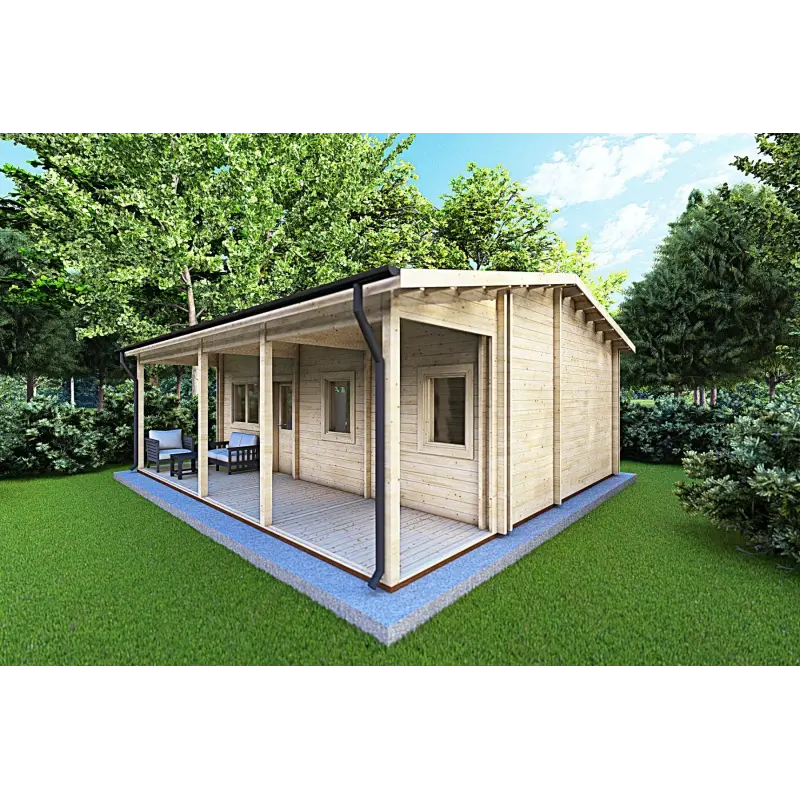 Maison isolée pour campings EMMA 8x7, 44/100/44 mm, façade côté droit