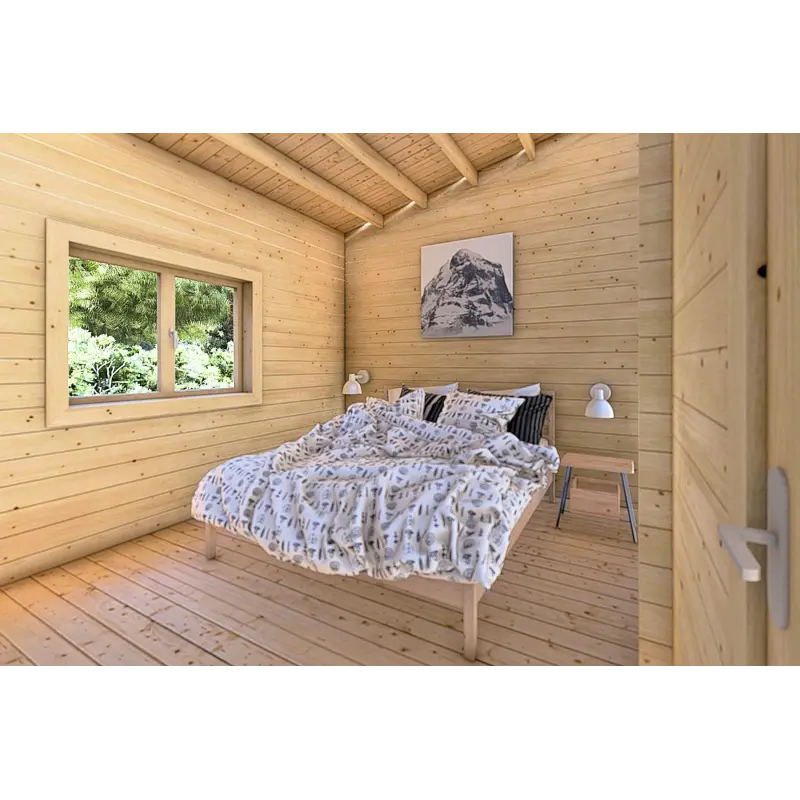 Maison isolée pour campings EMMA 8x7, 44/100/44 mm, intérieur chambre principale