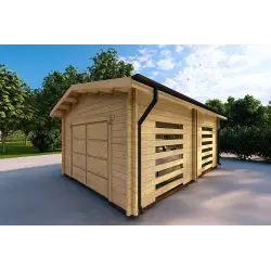 Garage en bois ventilé 6.2x4.2, 70mm, façade côté droit