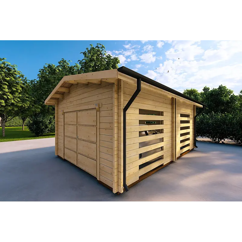 Garage en bois ventilé 6.2x4.2, 70mm, façade côté droit