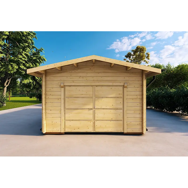 Garage en bois ventilé 6.2x4.2, 70mm, vue frontale