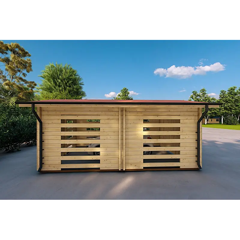 Garage en bois ventilé 6.2x4.2, 70mm, côté droit