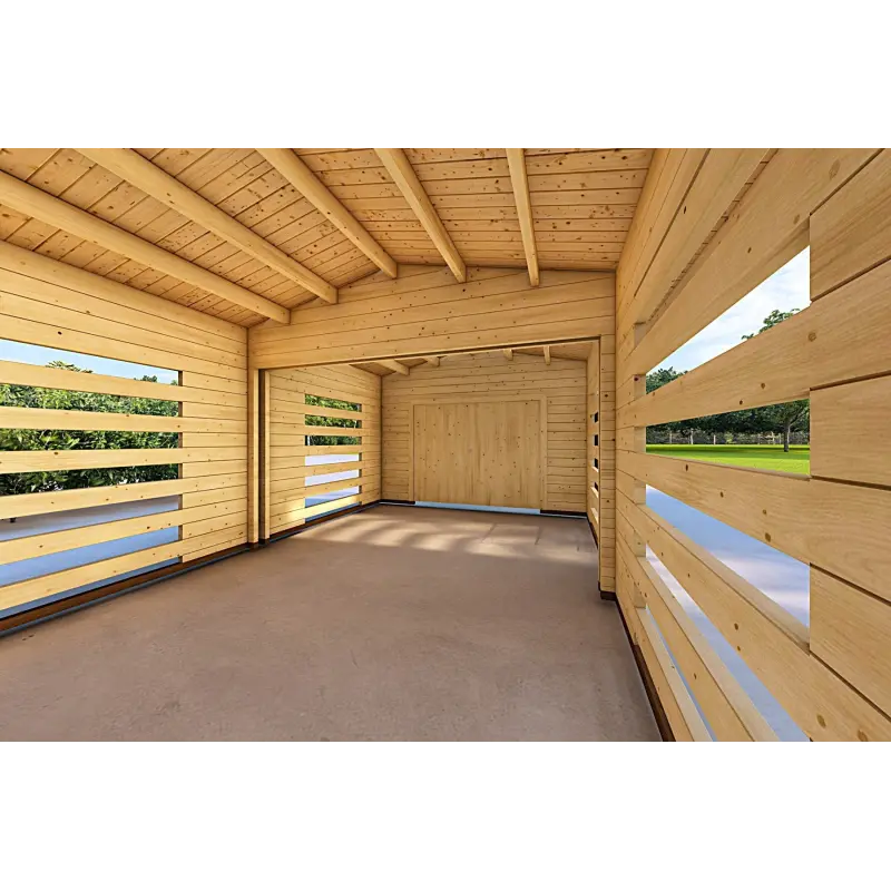 Garage en bois ventilé 6.2x4.2, 70mm, intérieur