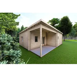 Maison en bois avec patio MILENA 9x6.5, 44/100/44 mm, façade côté gauche