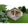 Maison en bois avec patio MILENA 9x6.5, 44/100/44 mm, façade côté gauche