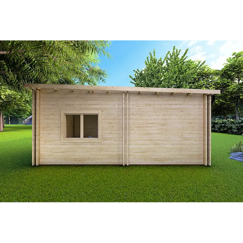 Maison en bois avec patio MILENA 9x6.5, 44/100/44 mm, côté droit