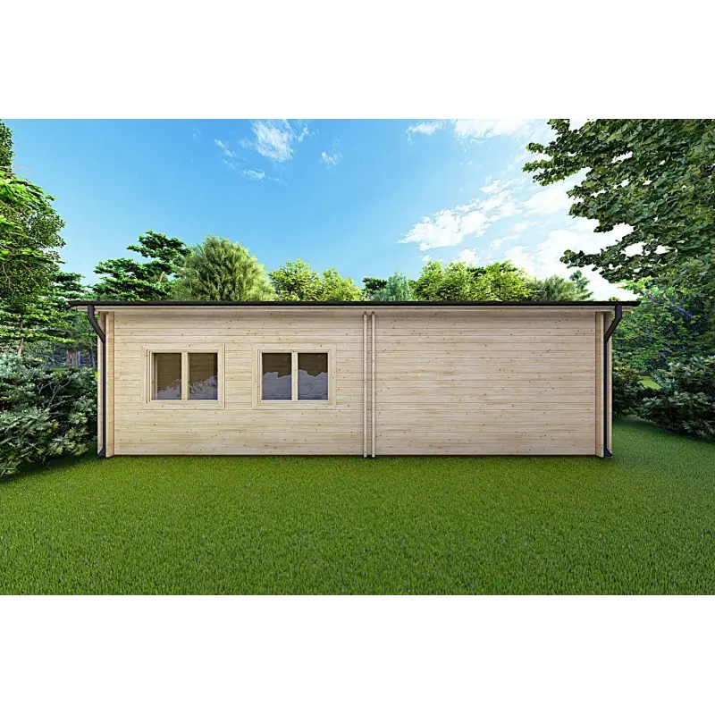 Maison en bois avec patio MILENA 9x6.5, 44/100/44 mm, vue arrière