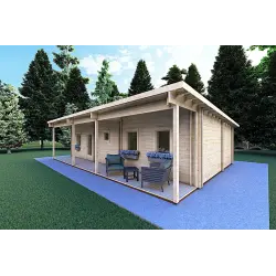 Maison en bois isolée avec excellente isolation thermique AGATA 75 m², 44/120/44 mm, façade côté droit