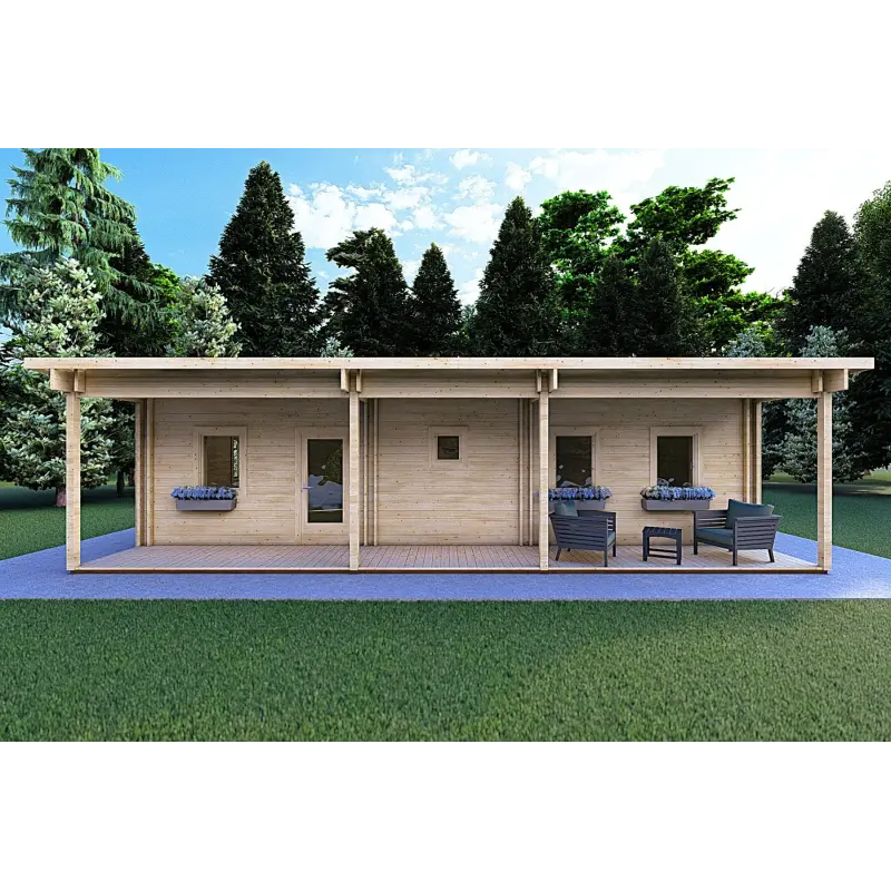 Maison en bois isolée avec excellente isolation thermique AGATA 75 m², 44/120/44 mm, vue frontale