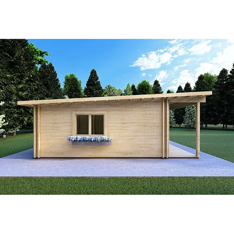 Maison en bois isolée avec excellente isolation thermique AGATA 75 m², 44/120/44 mm, côté gauche
