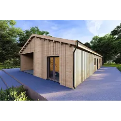 Maison préfabriquée en bois ARYA 180 m², 60/120/30/40 mm, façade côté droit