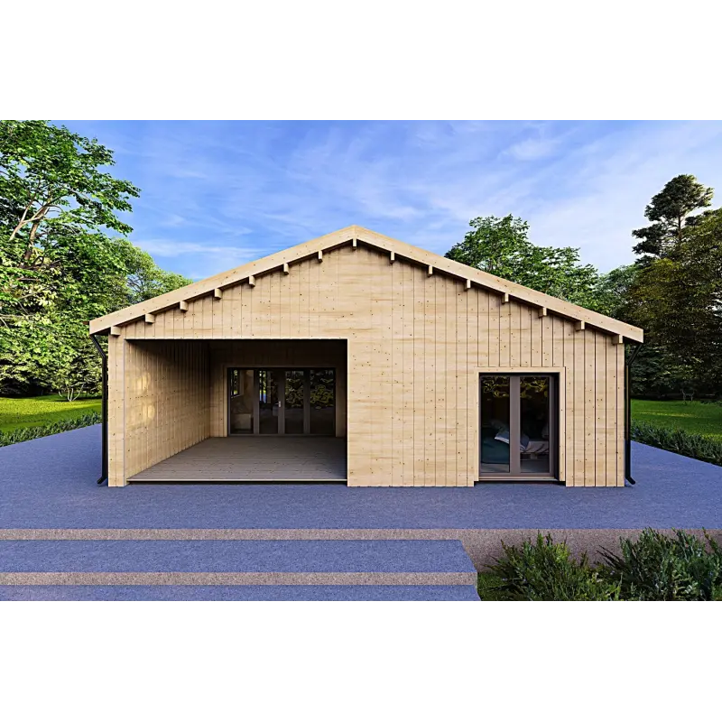 Maison préfabriquée en bois ARYA 180 m², 60/120/30/40 mm, vue frontale