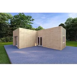 Chalet en bois habitable​ toit plat YARA 55 m², 60/120/30/40 mm, façade côté droit