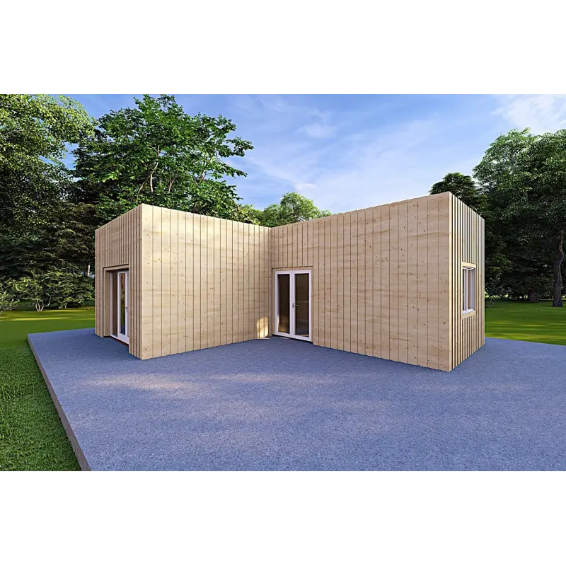 Chalet en bois habitable​ toit plat YARA 55 m², 60/120/30/40 mm, façade côté droit