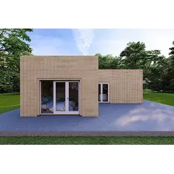 Chalet en bois habitable​ toit plat YARA 55 m², 60/120/30/40 mm, vue frontale