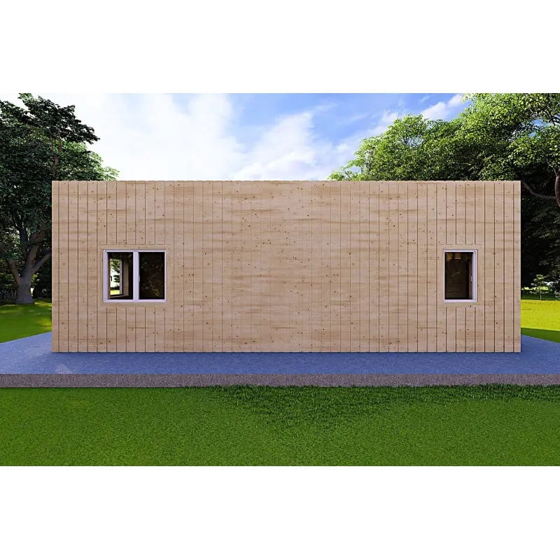 Chalet en bois habitable​ toit plat YARA 55 m², 60/120/30/40 mm, vue arrière