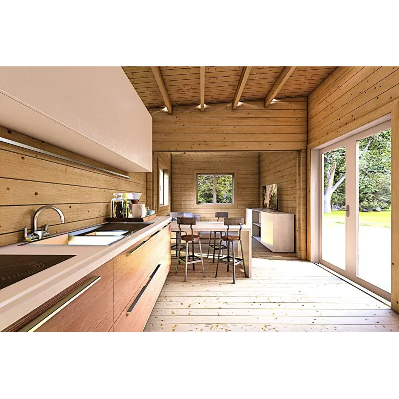 Chalet en bois habitable​ toit plat YARA 55 m², 60/120/30/40 mm, espace de vie ouvert