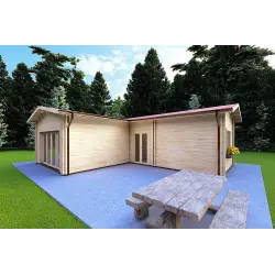 Maison isolée en L TANIA 50 m², 44/100/44 mm, façade côté droit