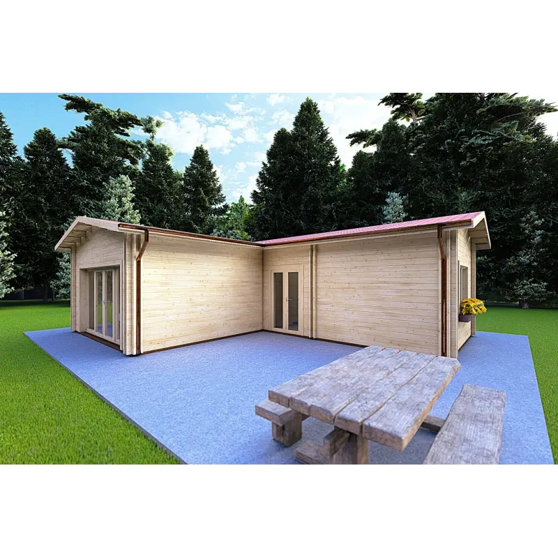 Maison isolée en L TANIA 50 m², 44/100/44 mm, façade côté droit