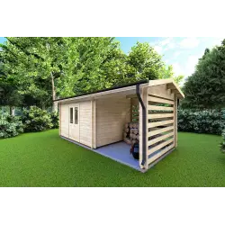 Maison en bois de jardin avec bûcher FRIDA 6.4x3, 44mm, façade côté droit