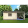 Maison en bois de jardin avec bûcher FRIDA 6.4x3, 44mm, vue frontale
