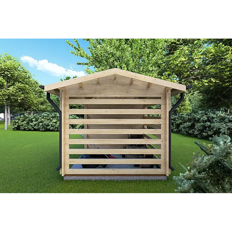 Maison en bois de jardin avec bûcher FRIDA 6.4x3, 44mm, côté droit