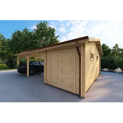Auvent en bois double avec remise 7.9x5.7, façade côté droit