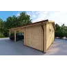 Auvent en bois double avec remise 7.9x5.7, façade côté droit