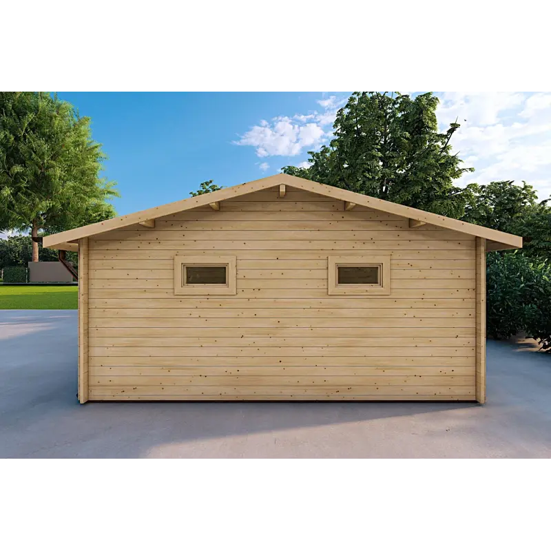 Auvent en bois double avec remise 7.9x5.7, côté droit