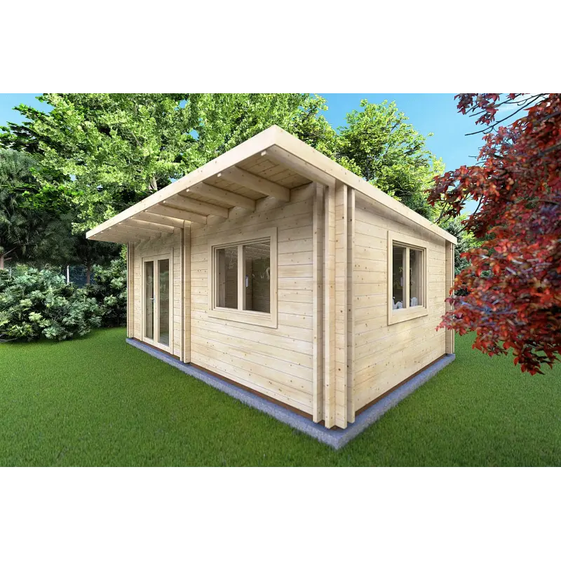 Maison en bois une pièce ELENA 25 m² 44/100/44 mm, façade côté droit