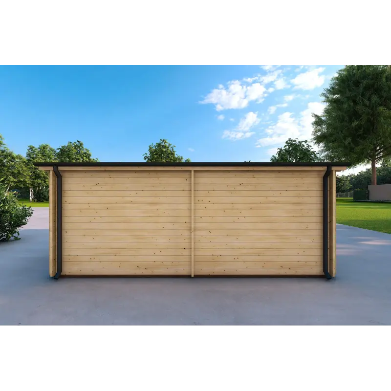 Garage en bois double avec toit mono-pente 6x6, 44mm, vue arrière