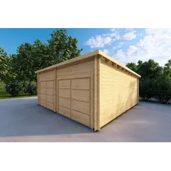 Garage en bois double avec toit mono-pente 6x6, 44mm, façade côté droit