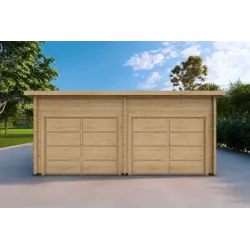 Garage en bois double avec toit mono-pente 6x6, 44mm, vue frontale