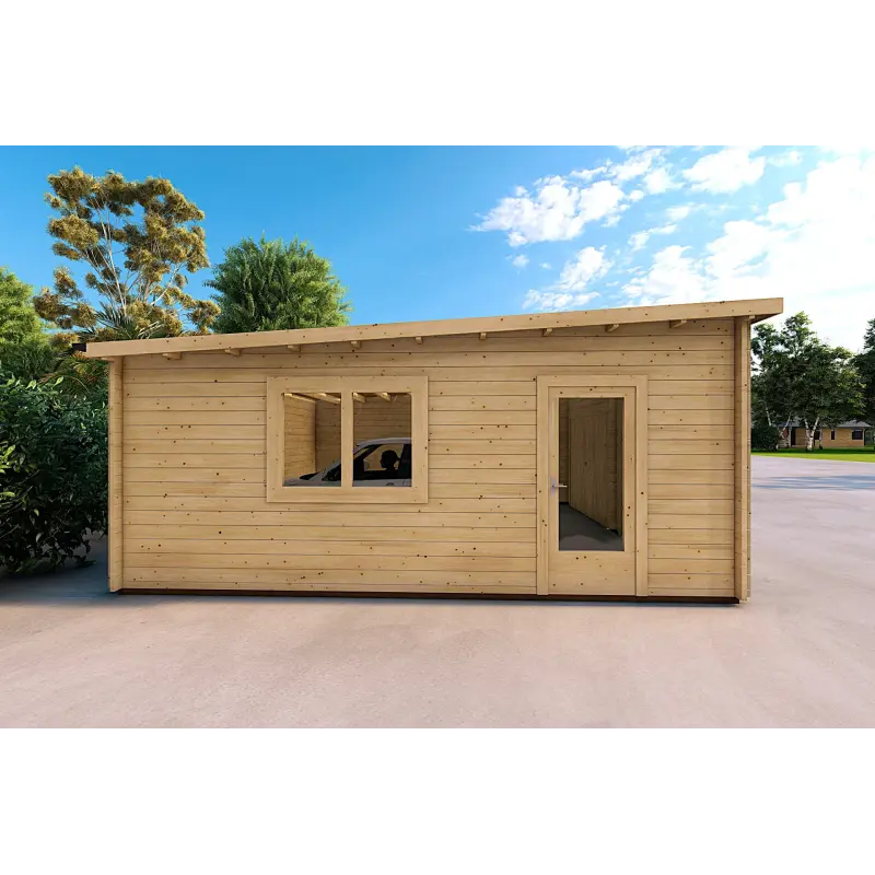 Garage en bois double avec toit mono-pente 6x6, 44mm, côté gauche