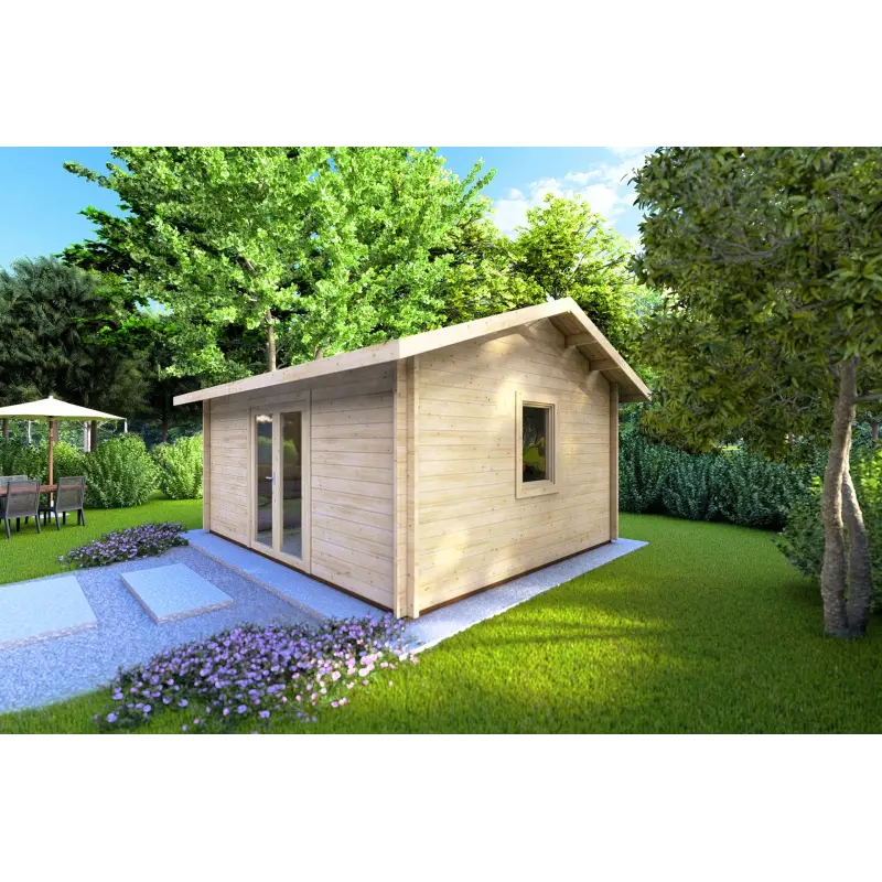 Remise en bois CLARA 5.2x4.2, 44mm, façade côté droit
