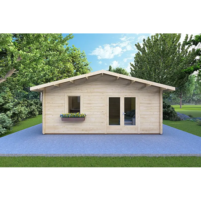 Remise en bois EMILY 6x5, 44mm, vue frontale