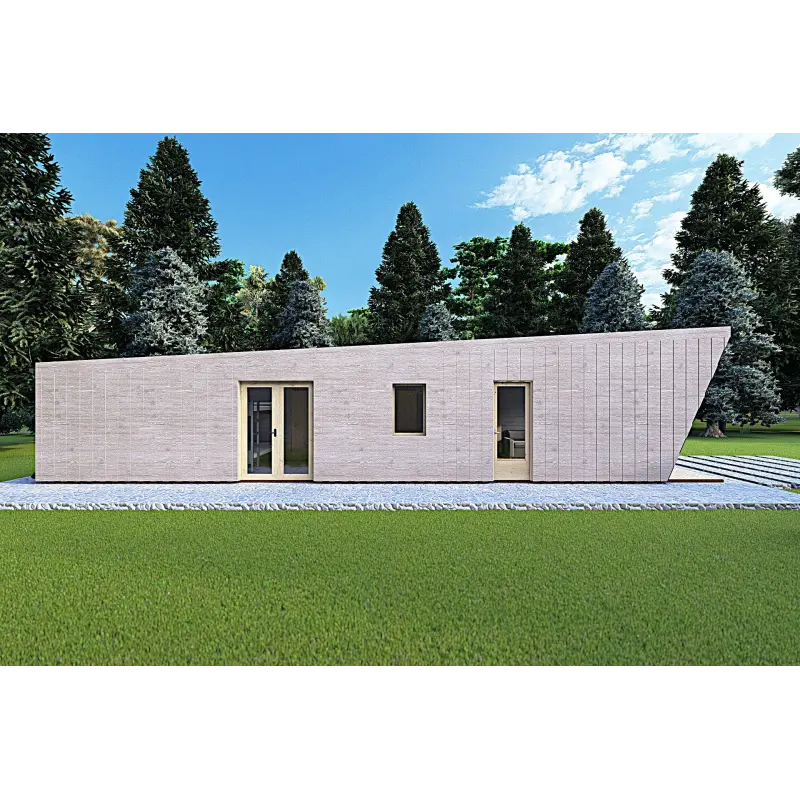 Mobil home VISION 1 avec patio 4x14 44/100/30/40 mm, côté gauche couleur gris bois