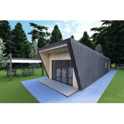 Mobil home VISION 1 avec patio 4x14 44/100/30/40 mm, façade côté droit couleur anthracite