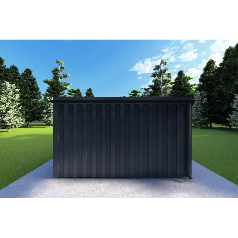 Mobil home VISION 1 avec patio 4x14 44/100/30/40 mm, vue arrière couleur anthracite
