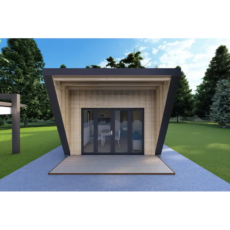Mobil home VISION 1 avec patio 4x14 44/100/30/40 mm, vue frontale couleur anthracite