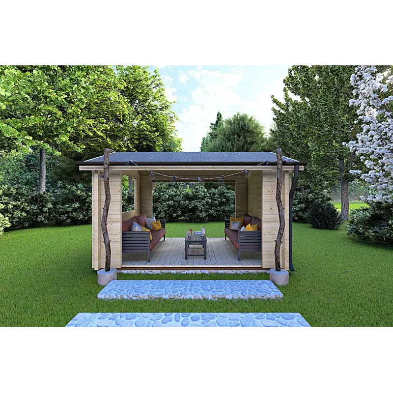 Pavillon de jardin en bois STELLA 4x3, 68mm, vue frontale