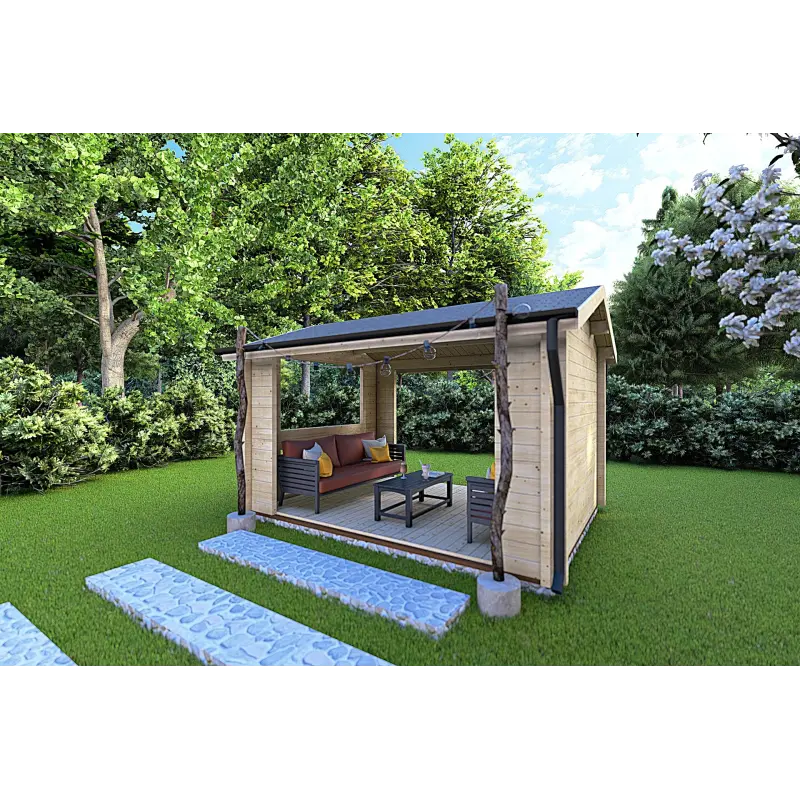 Pavillon de jardin en bois STELLA 4x3, 68mm, façade côté droit