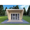 Maison mobile en bois VISION 1 SMALL "S" avec patio 4x11 44/100/30/40, vue frontale couleur gris bois