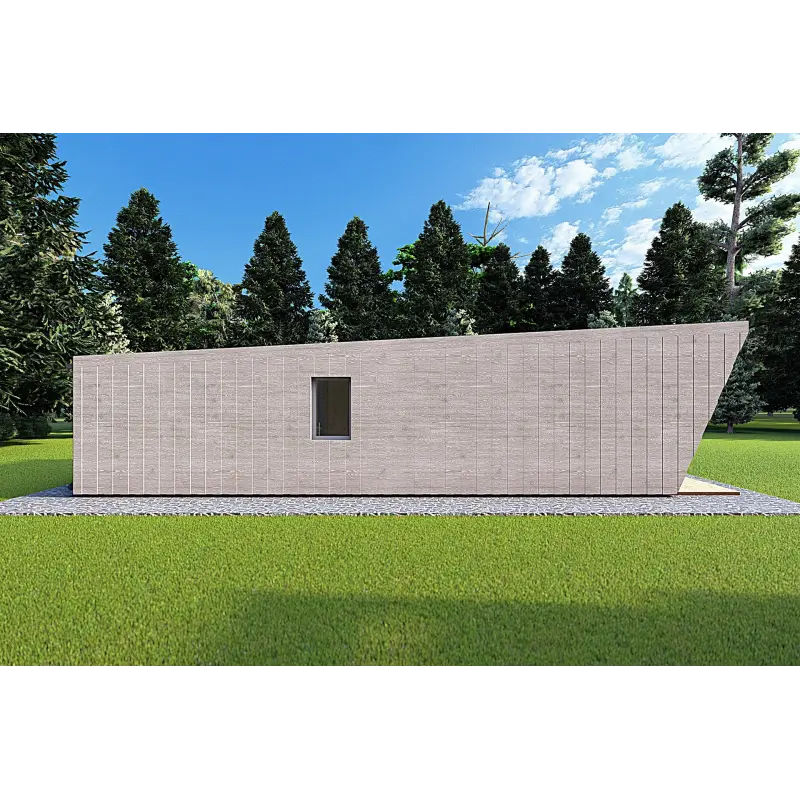 Maison mobile en bois VISION 1 SMALL "S" avec patio 4x11 44/100/30/40, côté gauche couleur gris bois